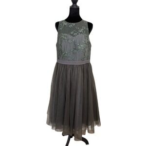 Azazie Gray Floral Applique Tulle Cocktail Dress Prom Bridesmaid 14